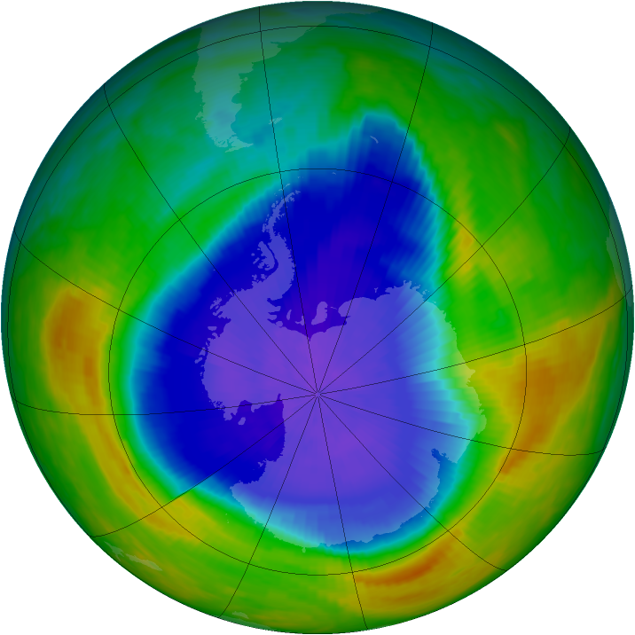 Antarctic ozone map for 15 October 1990